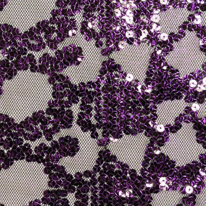 Rebel Stretch Mesh Sequin Polyester Spandex Fabric - Black/Purple, Gold/Clear, White/Clear/Silver, 54" Width (1 Yard)