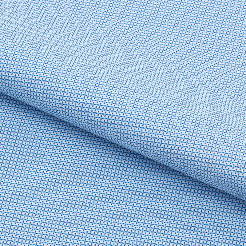 Sky Blue Cross Stitched Printed Recycled Nylon Spandex Fabric - White/Blue Cross Stitched Print, 55/56" Width (1 Yard)