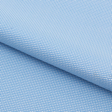 Sky Blue Cross Stitched Printed Recycled Nylon Spandex Fabric - White/Blue Cross Stitched Print, 55/56" Width (1 Yard)