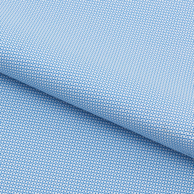 Sky Blue Cross Stitched Printed Recycled Nylon Spandex Fabric - White/Blue Cross Stitched Print, 55/56" Width (1 Yard)