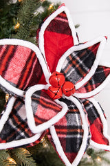 22” x 11" Red and Black Plaid with Red Bells Poinsettia Stem