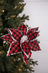 22” x 11" Red and Black Plaid Poinsettia Stem