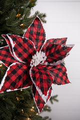 22” x 11" Red and Black Plaid Poinsettia Stem