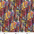 Cotton Print Red City Skyscrapers Metro Mirage Fabric 44/45"
