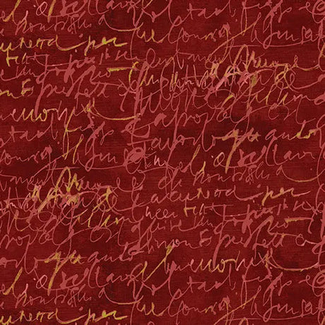 Red Cotton Fluidity Script Print Fabric 44/45"