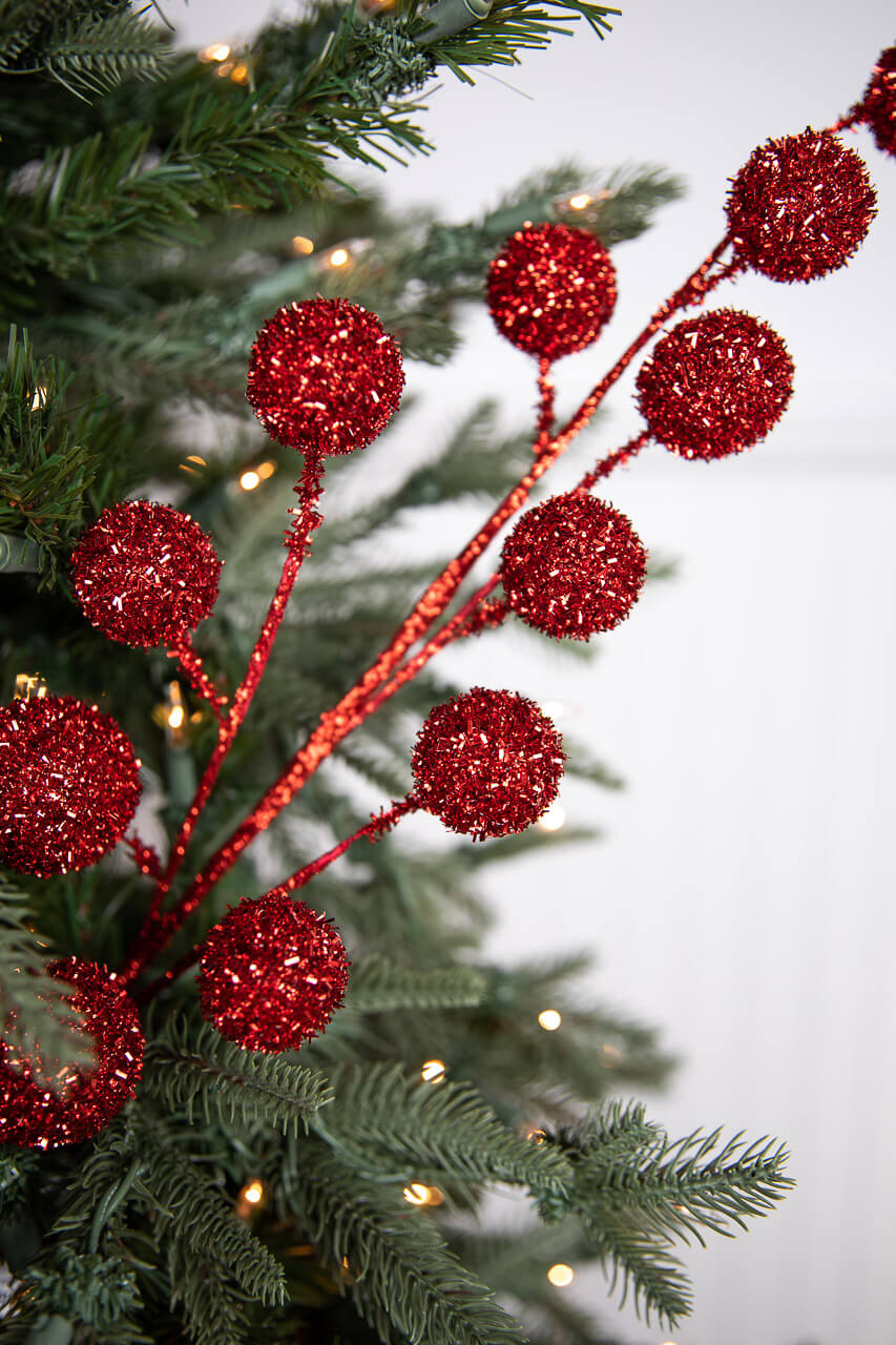 26” Red Glitter Tinsel Ball Spray