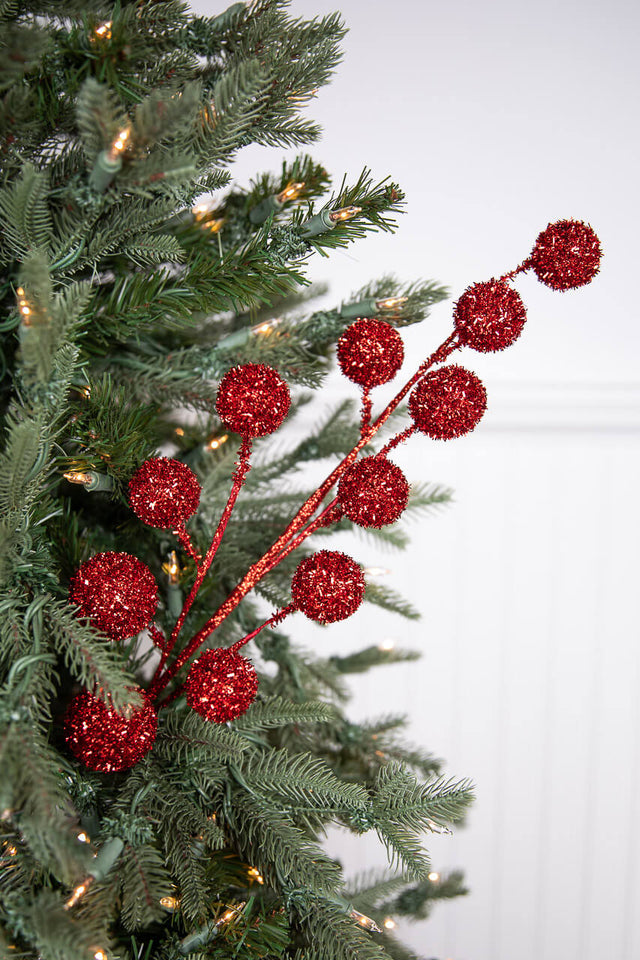 26” Red Glitter Tinsel Ball Spray