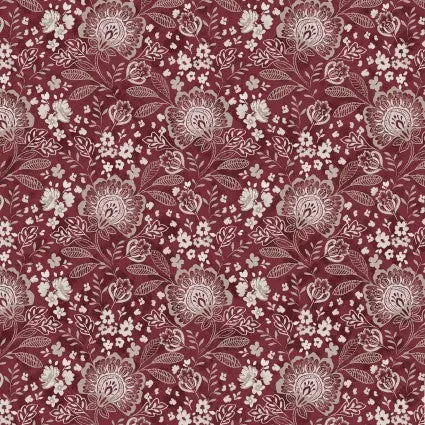 Cotton Fabric Red Jacobean Allover Elizabeth Wideback