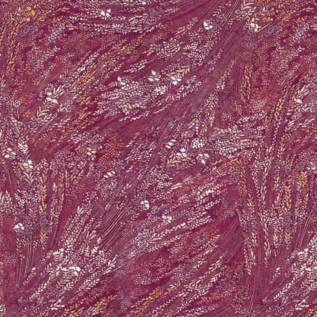 Cotton Wideback Fabric Red Meadow Breeze Leaves & Vines 108"