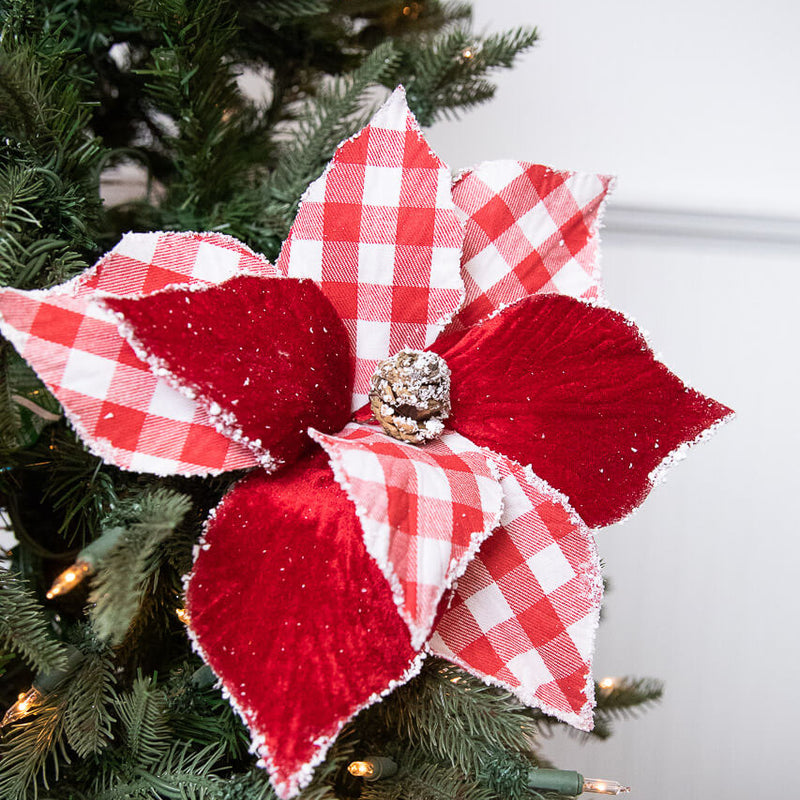 22” Red and White Checker Poinsettia Stem