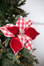 22” Red and White Checker Poinsettia Stem