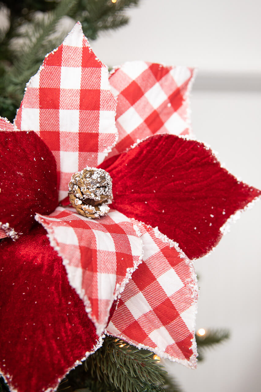 22” Red and White Checker Poinsettia Stem