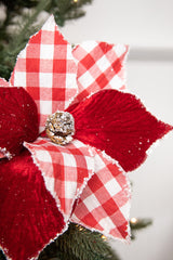 22” Red and White Checker Poinsettia Stem