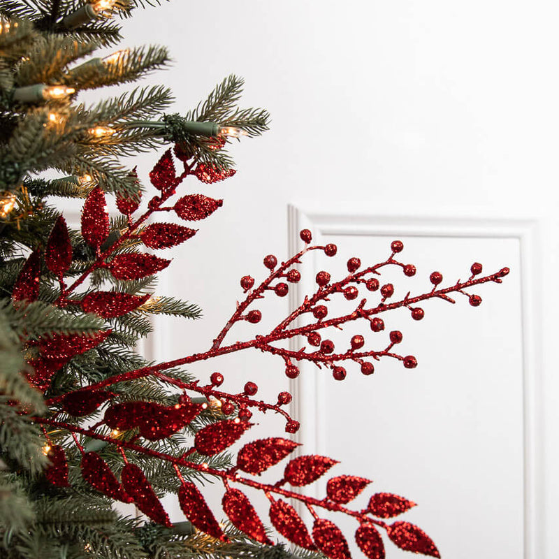 29 Inch Red Glitter Smilax Berry Spray Decorative Christmas Stem