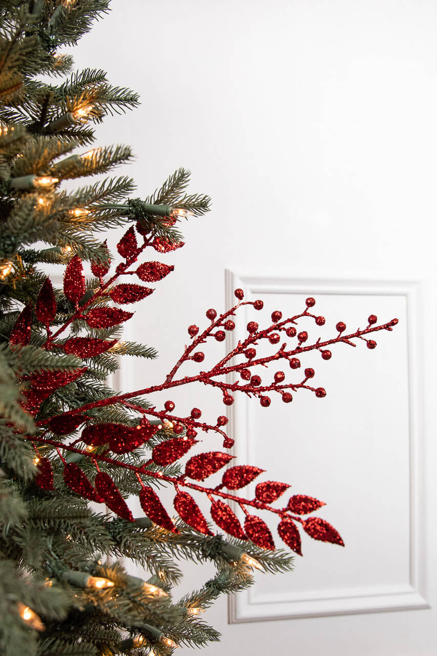 29” Red Glitter Smilax Berry Spray