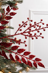 29” Red Glitter Smilax Berry Spray