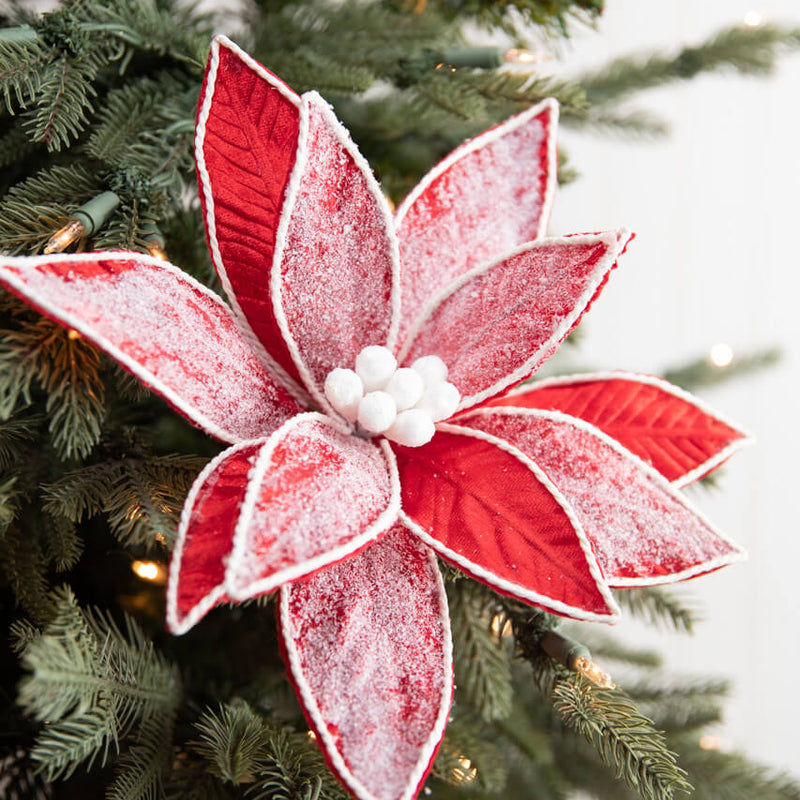 28” x 12" Frost Velvet Poinsettia Stem
