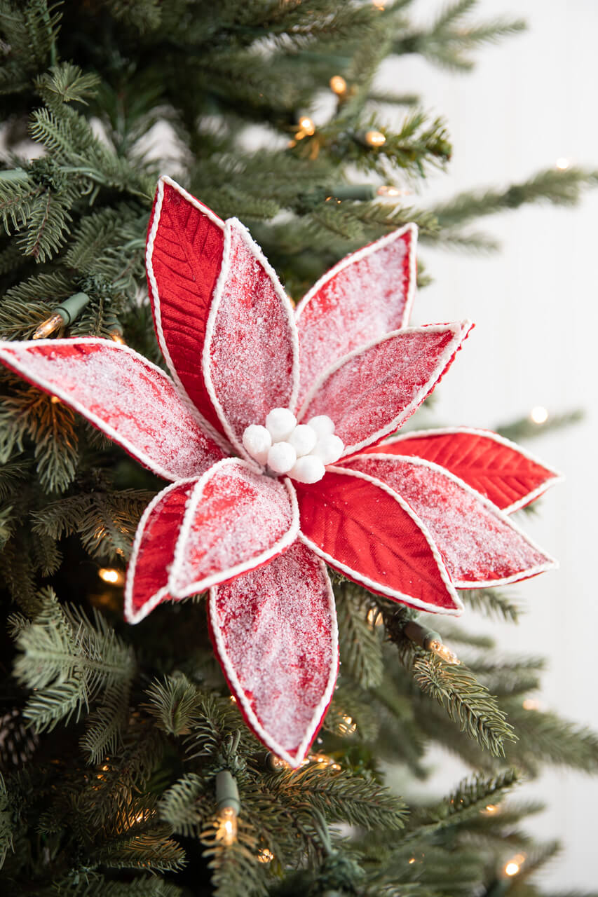 28” x 12" Frost Velvet Poinsettia Stem