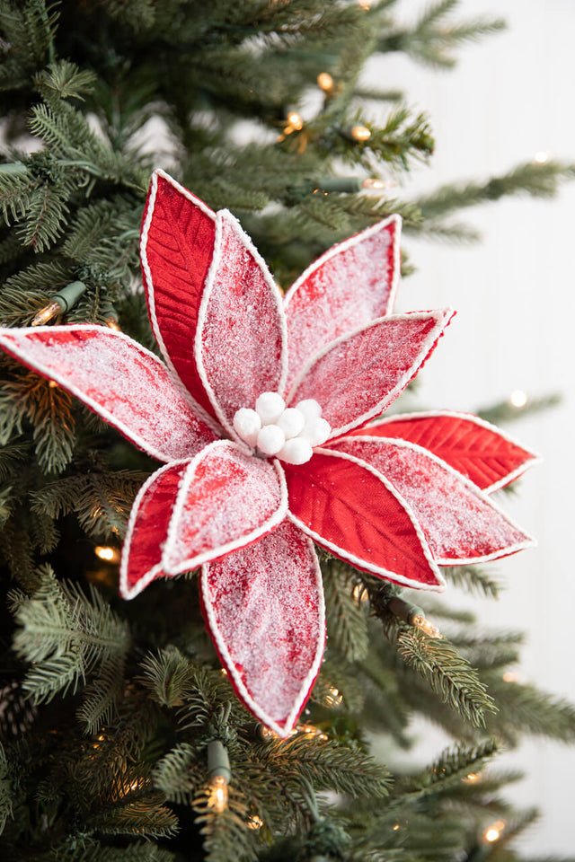 28” x 12" Frost Velvet Poinsettia Stem