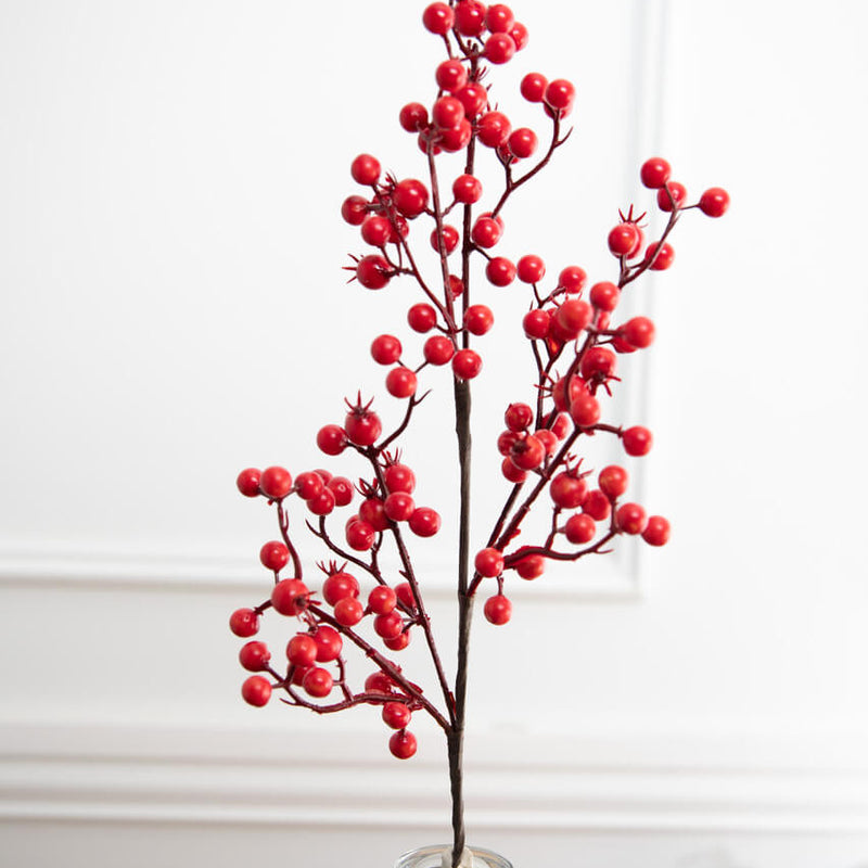 26” Red Mixed Berry & Crabapple Spray – Natural Festive Holiday Stem