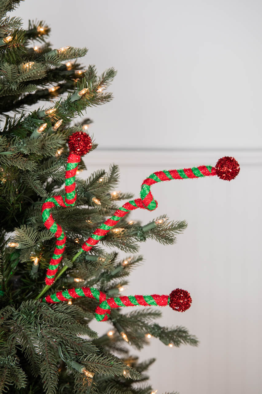 Green Red Curly Stem with Ball 24 Inch Christmas Tree Decor