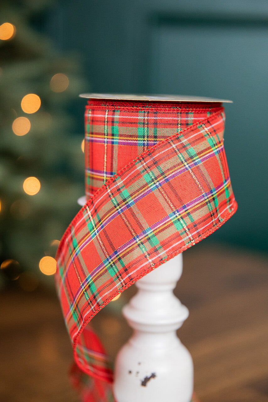 2.5” x 10 Yard Red Green with Blue Plaid Ribbon