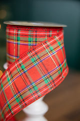 2.5” x 10 Yard Red Green with Blue Plaid Ribbon