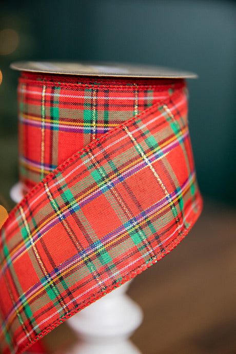 2.5” x 10 Yard Red Green with Blue Plaid Ribbon