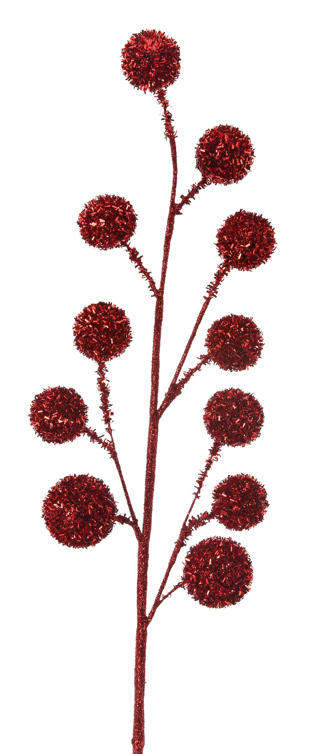 26” Red Glitter Tinsel Ball Spray