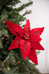 24” x 12.5" Velvet Sequin Stripe Poinsettia Stem