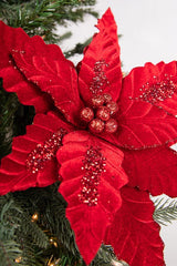 24” x 12.5" Velvet Sequin Stripe Poinsettia Stem