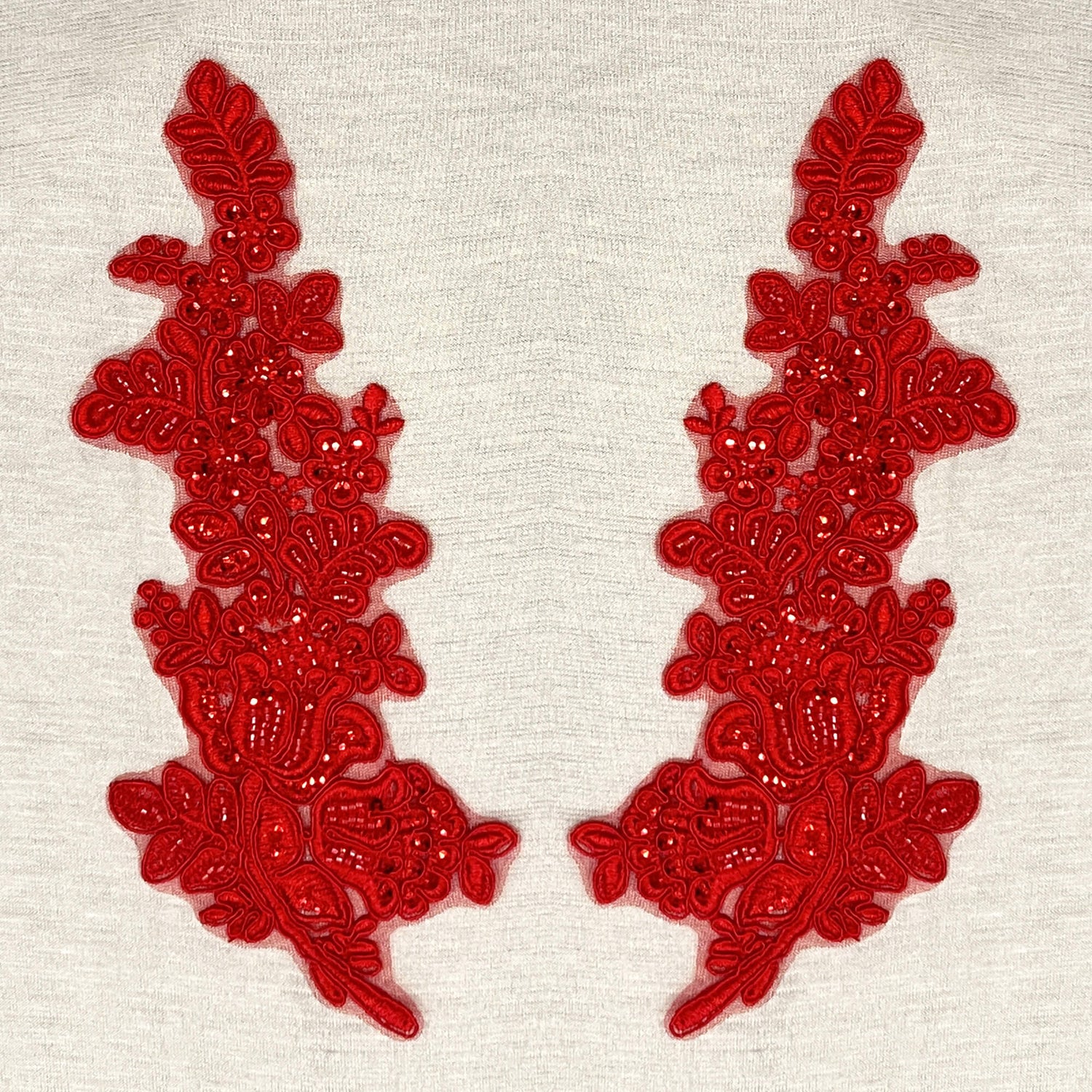 Beaded Floral Lace Applique on Polyester Mesh
