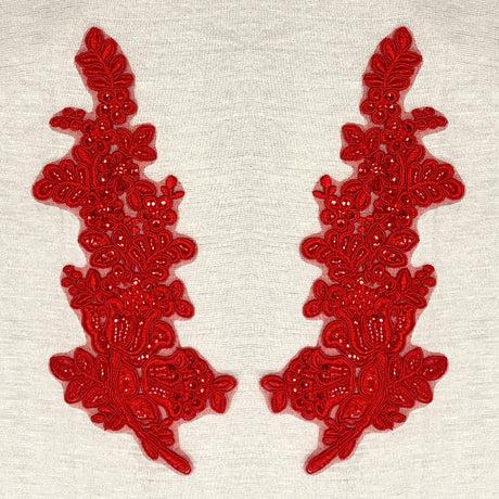 Beaded Floral Lace Applique on Polyester Mesh
