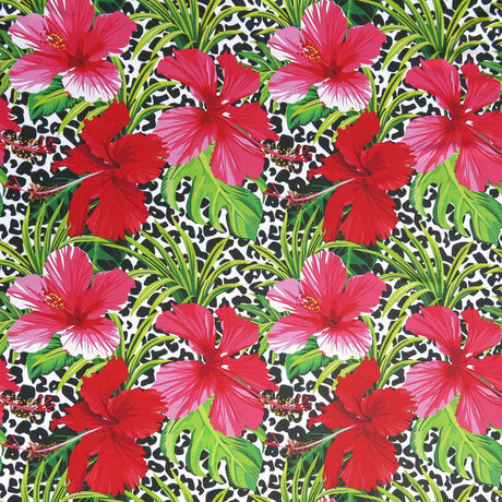 Swim Knit Red and Pink Hibiscus on Leopard 24 Remnant