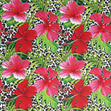 Swim Knit Red and Pink Hibiscus on Leopard Poly Spandex