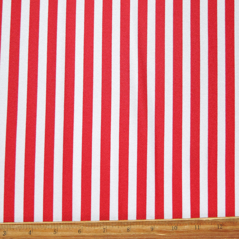 Swim Knit Nylon Spandex Red White Vertical Stripe