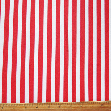 Swim Knit Nylon Spandex Red White Vertical Stripe