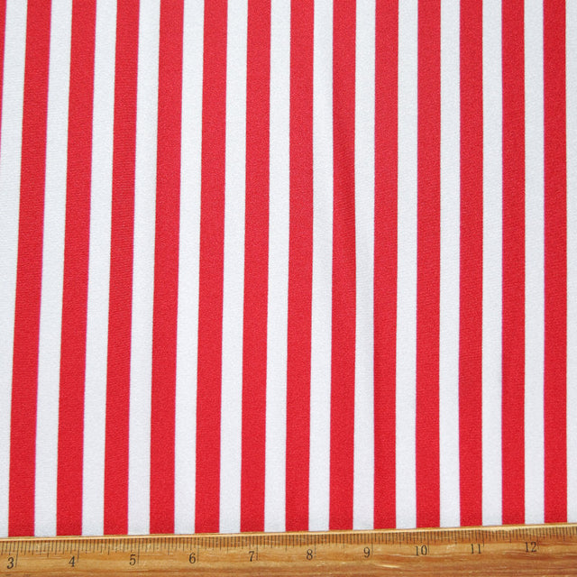 Swim Knit Nylon Spandex Red White Vertical Stripe