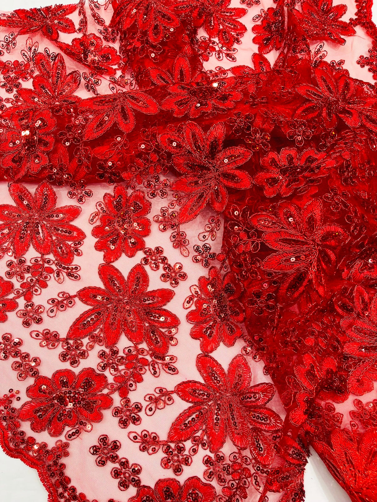Metallic Floral Lace Design Embroidered Polyester Fabric - Floral Lace, 54" Width (1 Yard)