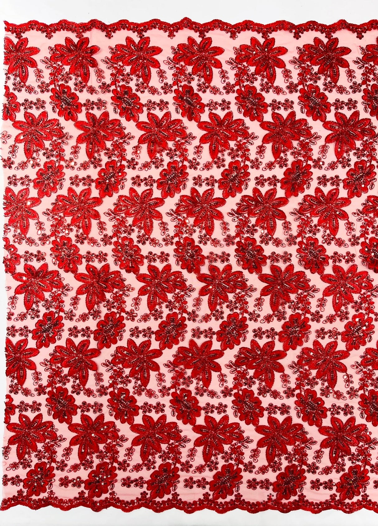 Metallic Floral Lace Design Embroidered Polyester Fabric - Floral Lace, 54" Width (1 Yard)