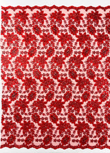 Metallic Floral Lace Design Embroidered Polyester Fabric - Floral Lace, 54" Width (1 Yard)