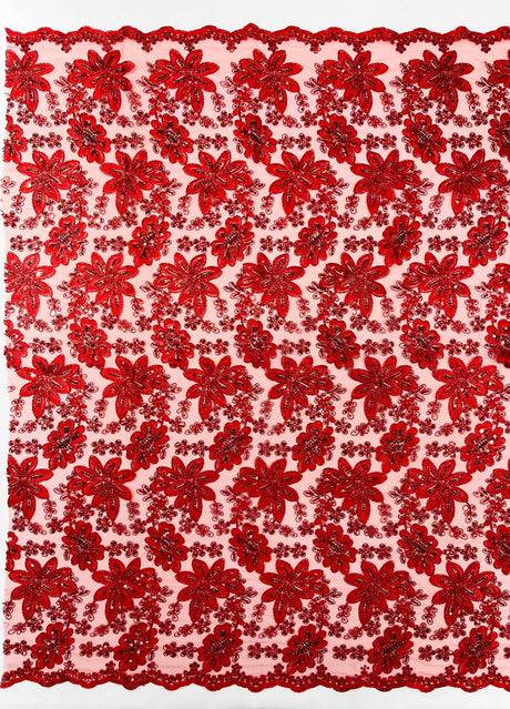 Metallic Floral Lace Design Embroidered Polyester Fabric - Floral Lace, 54" Width (1 Yard)