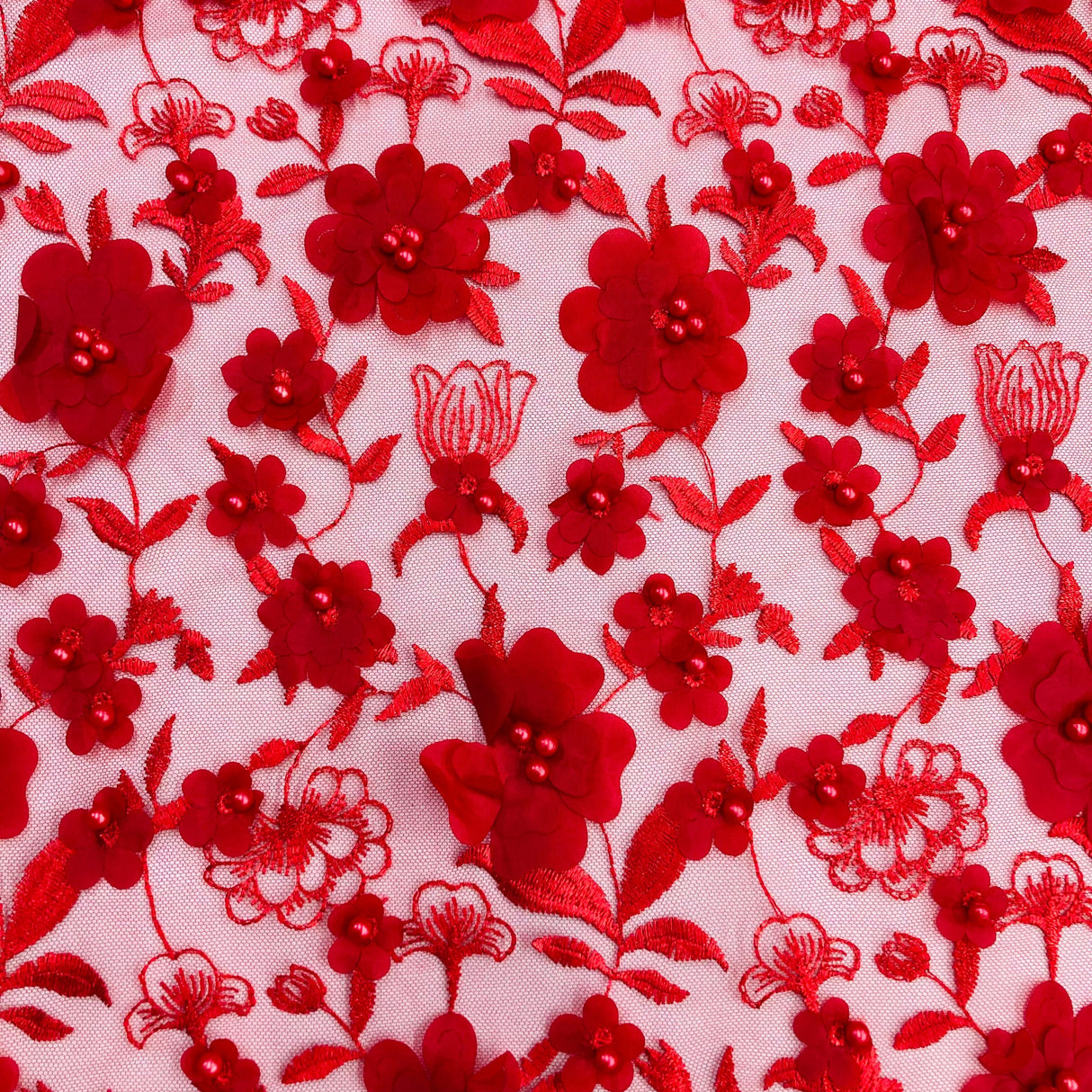 Beaded 3D Floral Lace Fabric 49"