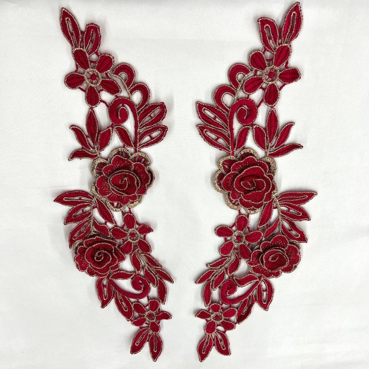 1 Pair 14" x 5" 3D Floral Lace Applique Embroidered on 100% Polyester Net Mesh