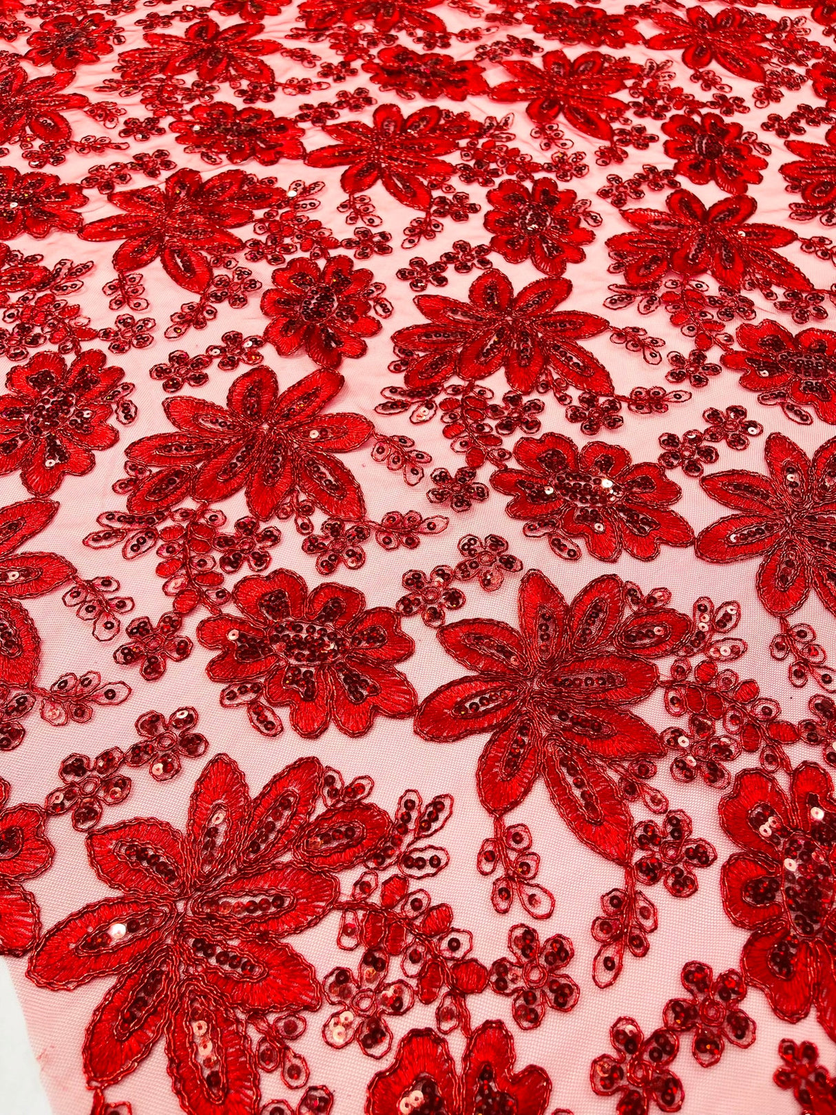 Metallic Floral Lace Design Embroidered Polyester Fabric - Floral Lace, 54" Width (1 Yard)