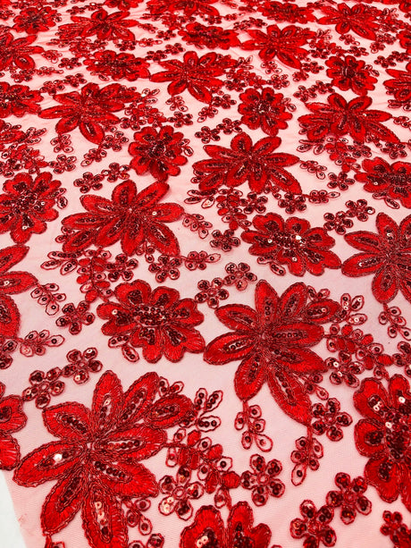 Metallic Floral Lace Design Embroidered Polyester Fabric - Floral Lace, 54" Width (1 Yard)