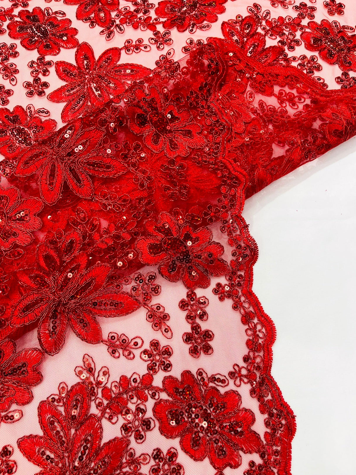 Metallic Floral Lace Design Embroidered Polyester Fabric - Floral Lace, 54" Width (1 Yard)