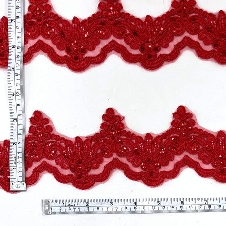 Beaded Corded Lace Trim on Net Mesh