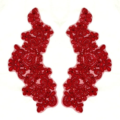 Beaded Corded Floral Lace Applique Pair