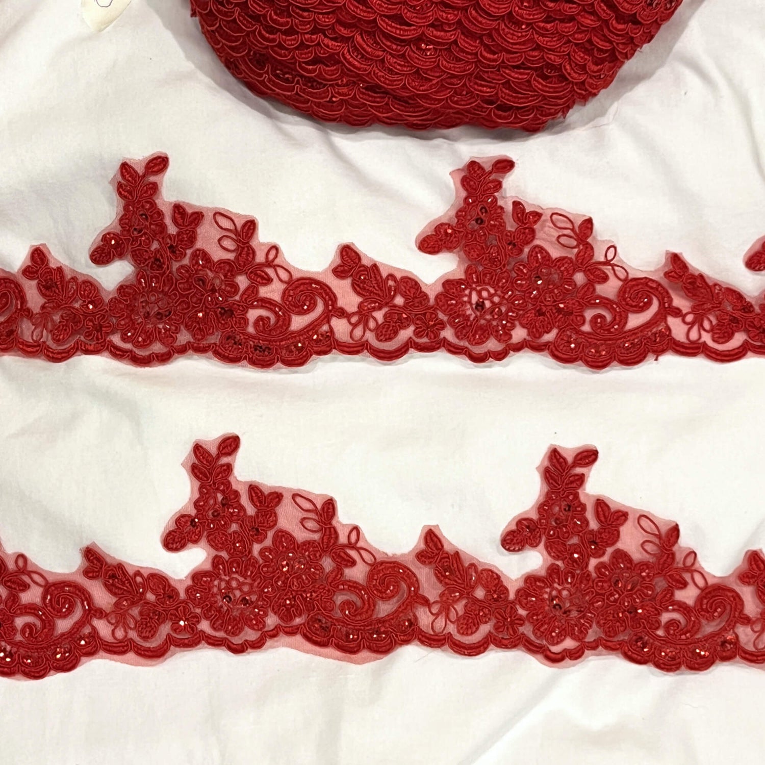 Beaded Corded Lace Trim on Polyester Net Mesh